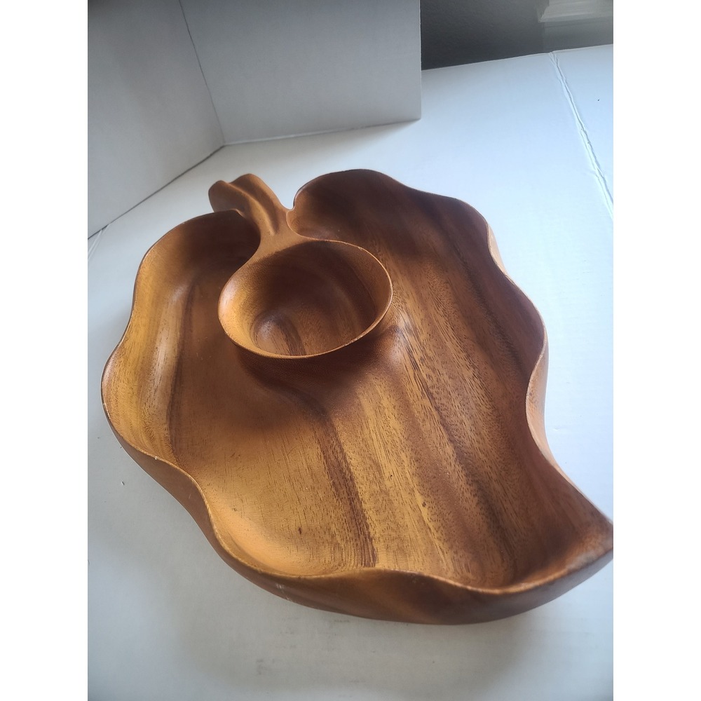 Custom Monkey Pod Wood Leaf Serving Tray Dip Bowl Imperial Potentate 1968-1969